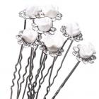 6 épingles pics cheveux mariage rose en resine blanche cristal clair