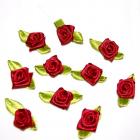 Mini Rose en Satin Bordeaux / vert (lot de 50)