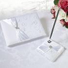 Livre d''or et Stylo Mariage Satin Blanc Cristal