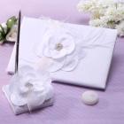 Livre d'Or et Stylo Mariage Plume et Camelia Blanc