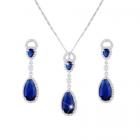 Parure Mariage Bijoux Argenté Cristal Bleu Royal