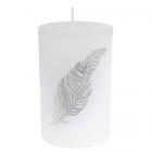 Bougie mariage - bougie blanche cylindrique plume argent