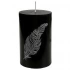 Bougie cylindrique noire plume argent - déco mariage