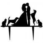 Figurine de mariage silhouette couple de mariés et animaux - coloris noir