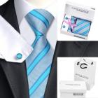Cravate Boutons de Manchette Pochette Bleu / Argent 