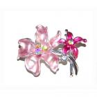 Broche Bijoux Mariage Fleur Email Rose Pâle Cristal Ton Argent