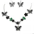 Parure Bijou Fantaisie Mariage "Papillon" Strass Noir 