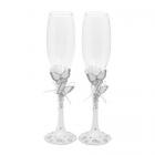 Flute a Champagne Mariage Papillon Blanc / Argent X 2 Pièces