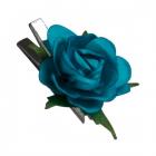 10 Roses turquoise sur pince argent Marque-places fleurs