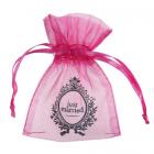 Sachet à dragées organdi fuchsia thème Just Married (lot de 10)