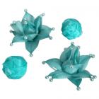 4 Fleurs de Plumes avec Perles et 3 Boules Organza Turquoise