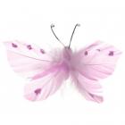 6 papillons plume roses sur pince