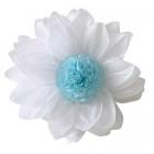2 fleurs en papier de soie blanc et bleu ciel - nuage