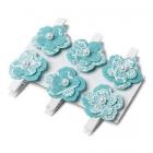 Pince marque-place fleur en lin bleu turquoise (x 6)