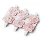 Pince marque-place fleur en lin vieux rose  (x 6)