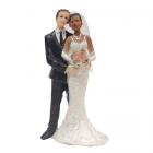 Sujet résine couple de mariés mixte, homme blanc et femme de couleur