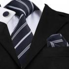 Cravate Boutons de Manchette Pochette Noir / Argent 