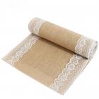 Chemin de table de mariage toile de jute et dentelle 