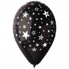 10 Ballons Mariage Noir " Étoiles  Blanches " Diam 30 cm