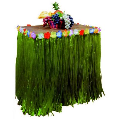 Mariage thme exotique tropical  - Jupe de table verte avec fleurs tropicales : illustration