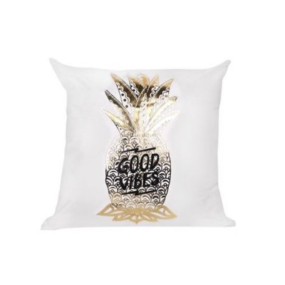 ARCHIVES  - Housse de coussin ananas blanc et or : illustration