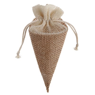 Boite de Drages  - Sachet de 4 cornets mariage en jute naturel 7,5x16cm : illustration