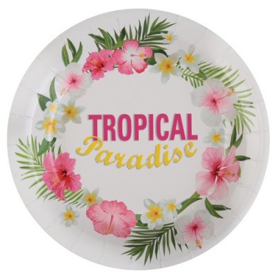 Assiettes jetables  - 10 assiettes thme Tropical en carton : illustration