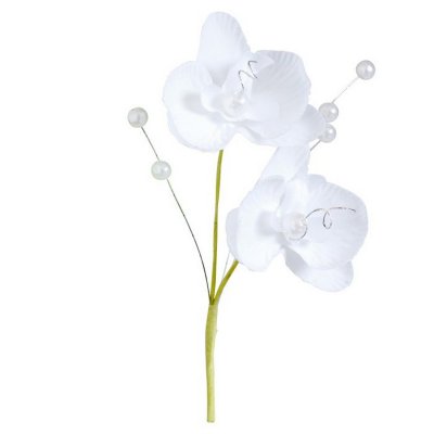Décoration de Table Mariage  - 6 fleurs double orchidées royales blanches avec perles : illustration