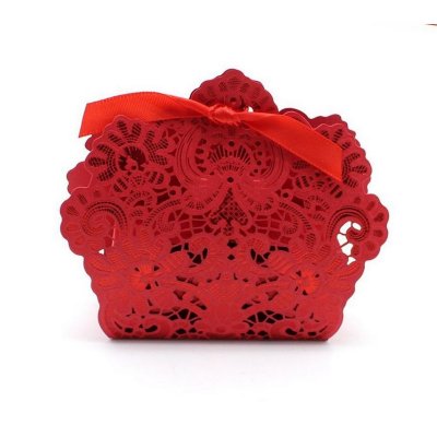 Dcoration de Table Mariage  - Boite  Drages Dentelle Rouge x 10 : illustration