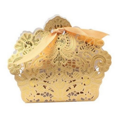 Boites de drages en carton  - 10 Boites  Drages Mariage Dentelle Or  : illustration