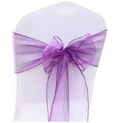 Dcoration de Salle de Mariage  - Noeud de Chaise Mariage Organza Pourpre x 10 : illustration