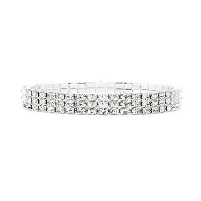 Mariage et Accessoires  - Bracelet Extensible Argent 3 Rangs Strass Clair  : illustration