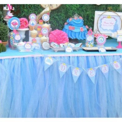 Dco de table Baptme  - Jupe de Table Mariage en Tulle Bleu  : illustration