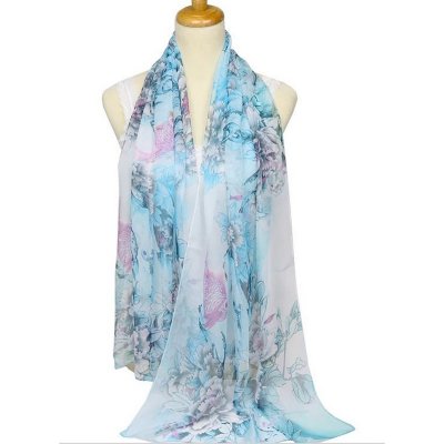 Accessoires De Mariage  - Etole foulard écharpe bleu clair à fleurs  : illustration
