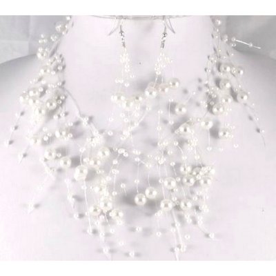 Parure de Mariage  - Parure Bijoux Mariage Perles Flottante Blanche : illustration