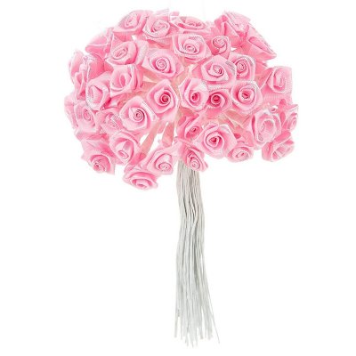 Décoration de Table Mariage  - 24 Mini Roses ourlées sur tige en satin rose : illustration
