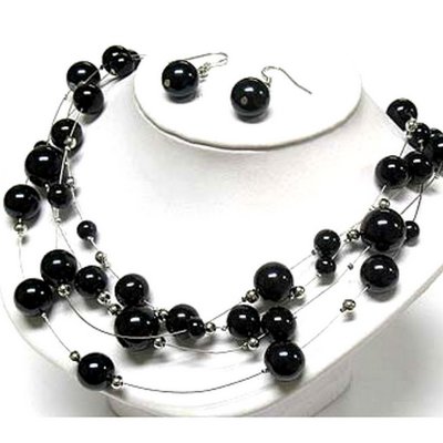 Mariage thme baroque  - Parure Bijoux Mariage Perles Noires 