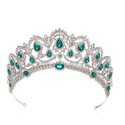 Bijoux de Mariage  - Diadme Mariage Princesse Argent Rhodi Vert Emeraude : illustration