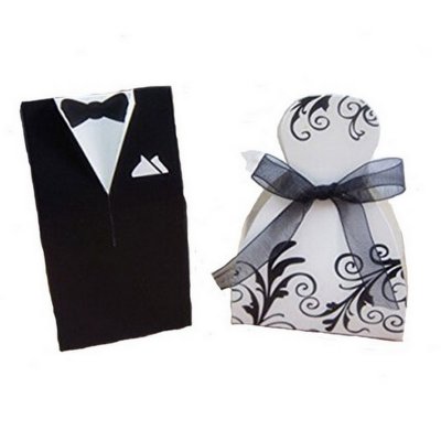 Boites de drages en carton  - Bote Drages Mariage Couple Maris Noir & Blanc  : illustration