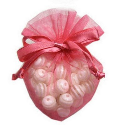 Contenant dragees pour communion  - 10 Sachets a Drages Coeur Organdi Fushia  : illustration