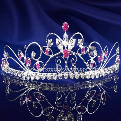Bijoux de Mariage  - Diadème Mariage Serre Tête Argent Rhodié Cristal Rose : illustration