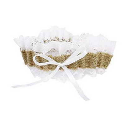 Jarretire Mariage  - Jarretire de mariage jute et dentelle blanche : illustration