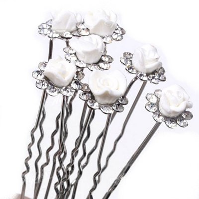 Bijoux de Mariage  - 6 pingles pics cheveux mariage rose en resine ivoire ... : illustration