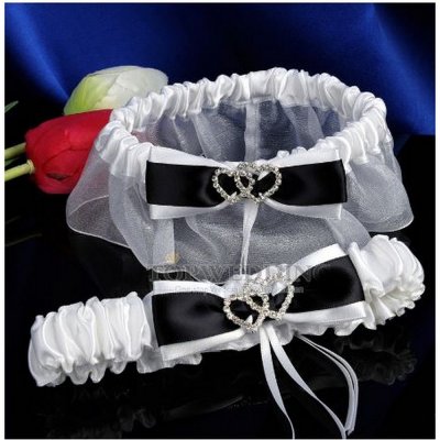 Accessoires De Mariage  - 2 Jarretires De Mariage Organza Blanc Satin Noir ... : illustration