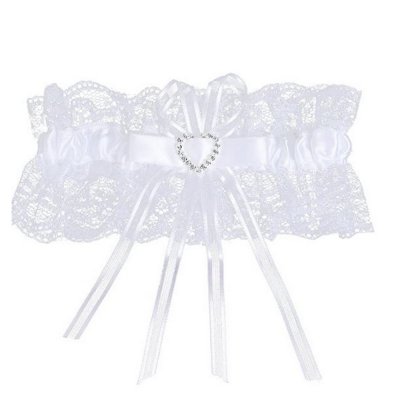 Accessoires De Mariage  - Jarretire de mariage dentelle blanche coeur en Strass : illustration