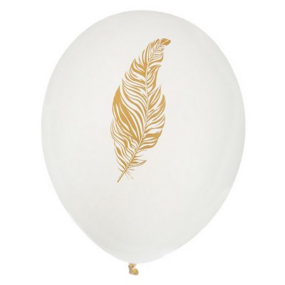 Dcoration Voiture Mariage  - Lot de 8 Ballons ivoire motif plume or : illustration