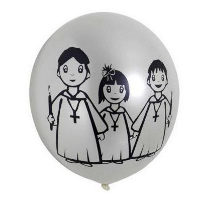 Décoration de Communion  - 10 Ballons communion métal sérigraphiés blanc ø 28 ... : illustration
