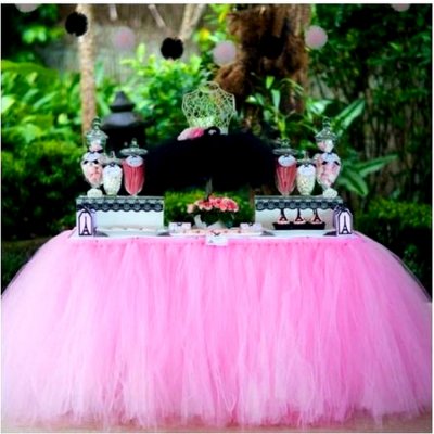 Dcoration de Salle de Mariage  - Jupe Tour de Table en Tulle Rose Dco Mariage : illustration