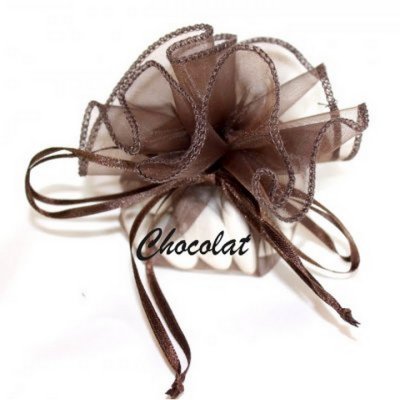 Dco de table Communion  - Bourses  drages chocolat en organza (lot de 10) : illustration