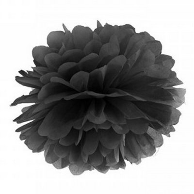 Pompons de mariage  - Pompon Papier de Soie Noir 15 cm Dco Mariage : illustration